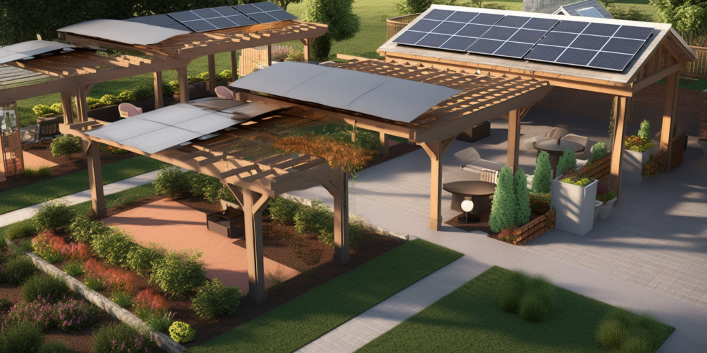 image showcasing diverse backyard layouts with solar patio covers